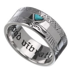 ジオメトリックパターン ターコイズ リング メンズ 平打ち ネイティブ 指輪 [シルバーリング]