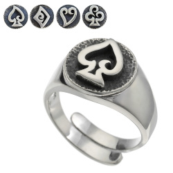 トランプ モチーフ ラウンド シグネット リング シルバー アクセサリー 印台 リング 指輪 スペード ハート ダイヤ クローバー [シルバーリング]