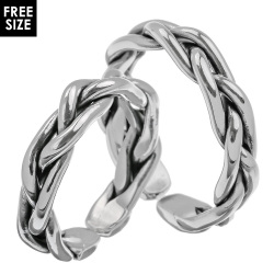 【ペア販売】 シンプル 編み込み ペアリング シルバー アクセサリー 指輪 [シルバーリング] 三つ編み リング フリーサイズ