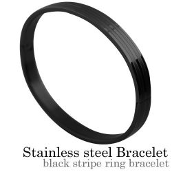ブラックストライプ リング ブレスレット ステンレス スチール シルバー アクセサリー [ステンレスブレスレット]