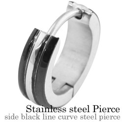 サイドブラックラインカーブスチール ピアス フープ ピアス メンズ 男性 [ステンレスピアス] 片耳用(1個売り)