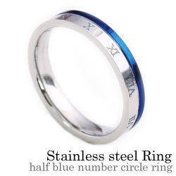 【有料刻印可能】ハーフブルーナンバー サークル リング ステンレススチール アクセサリー 指輪 [ステンレスリング]