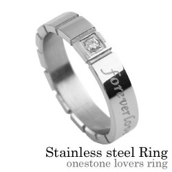 【有料刻印可能】ワンストーンラバーズ リング ステンレススチール アクセサリー 指輪 [ステンレスリング]