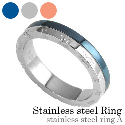 【有料刻印可能】ステンレススチール リング A (ブルー) ローマ数字 ステンレススチール アクセサリー 指輪 [ステンレスリング]