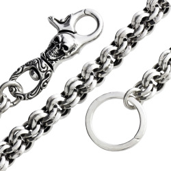 スカル クリップダブル リング ウォレットチェーン シルバー アクセサリー [シルバーウォレットチェーン]