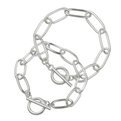 【 ペア 販売 】 楕円 チェーン Tバー  ペア ブレスレット メンズ レディース  アクセサリー[シルバーブレスレット]