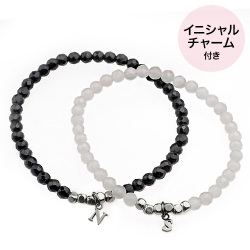 【ペア販売】SHUMAIL (シュメール) ブランド カットストーンイニシャル ペア ブレスレット オニキス ローズクォーツ
