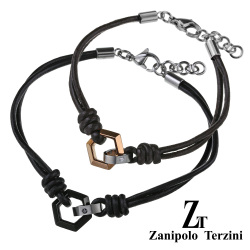 【ペア販売】zanipolo terzini (ザニポロタルツィーニ) ヘキサゴン ジルコニア レザー ブレスレット ステンレス アクセサリー [ステンレスブレスレット] [レザー]