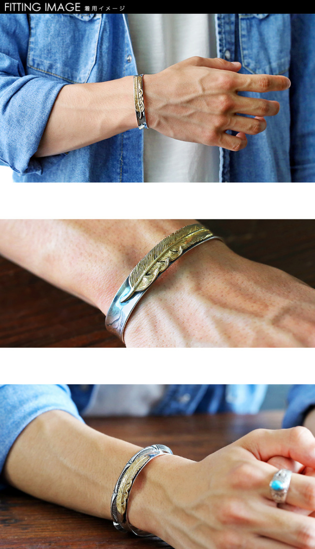 ゴールド フェザー カーブ バングル シルバー アクセサリー フェザー