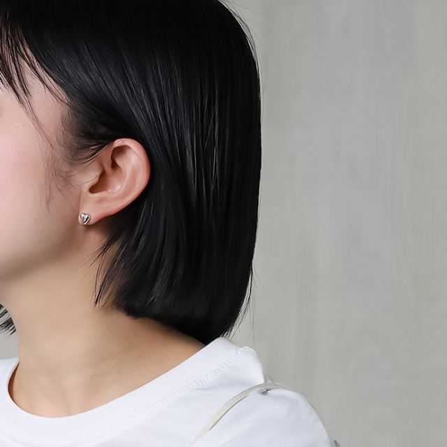 シンプル ハート スタッド ピアス メンズ レディース シルバー925  