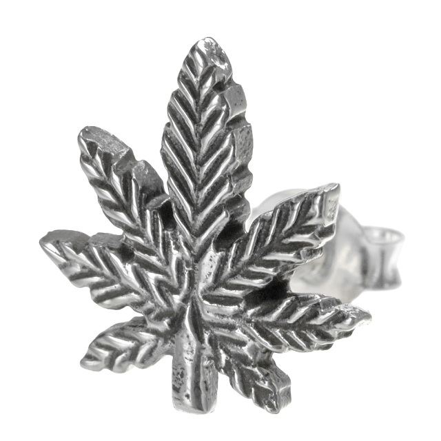 マリファナ モチーフ スタッド ピアス メンズ シルバー925