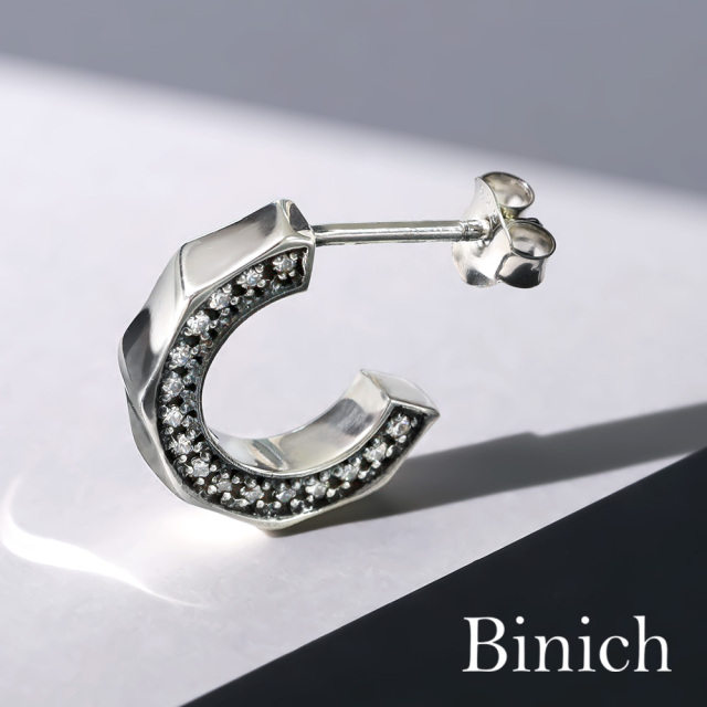 サイド ジルコニア ウェーブ ピアス メンズ シルバー925 アクセサリー