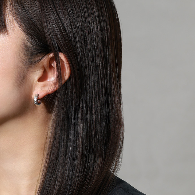 サイド ジルコニア ウェーブ ピアス メンズ シルバー925 アクセサリー