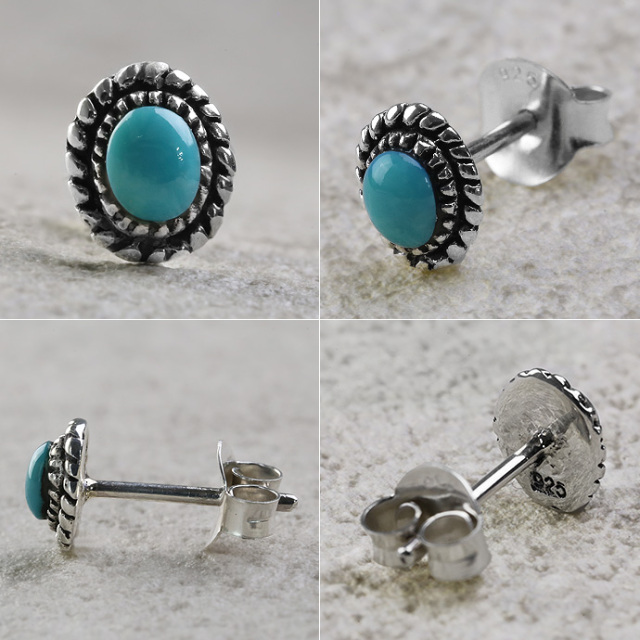 ロープフレーム ターコイズ スタッド ピアス [シルバーピアス] メンズ