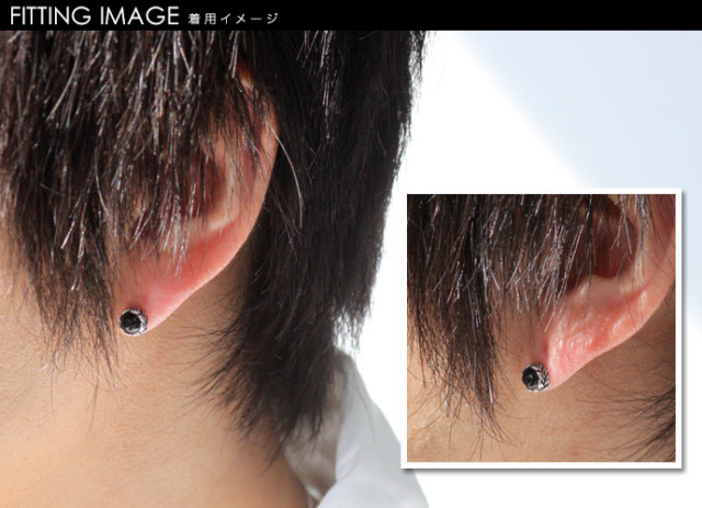 レジンボールスタッドピアス（ブラック）｜シルバーアクセサリー