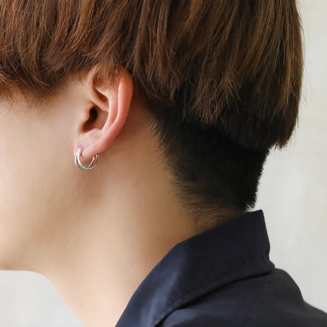 2連 デザイン フープピアス メンズ ピアス シルバー  
