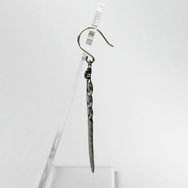 ジルコニア ドロップ フェザー フック ピアス メンズ シルバー925