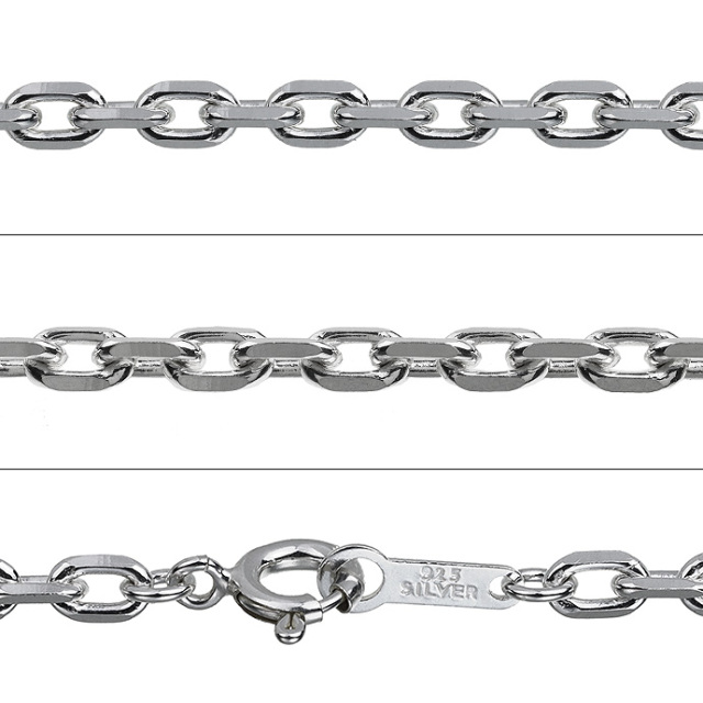 ビンテージシルバー925カット入りアズキチェーン イタリア製 シルバー925平ロングアズキチェーン幅約2.0mm