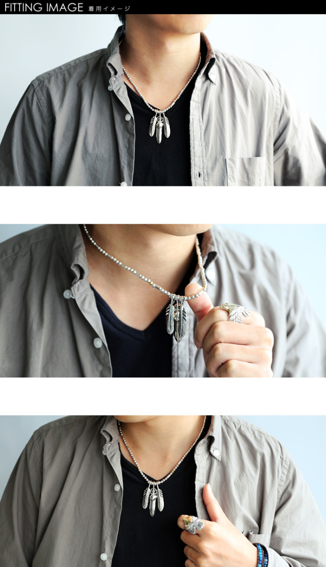 スリーフェザーパイプビーズペンダント｜ネックレス｜メンズ
