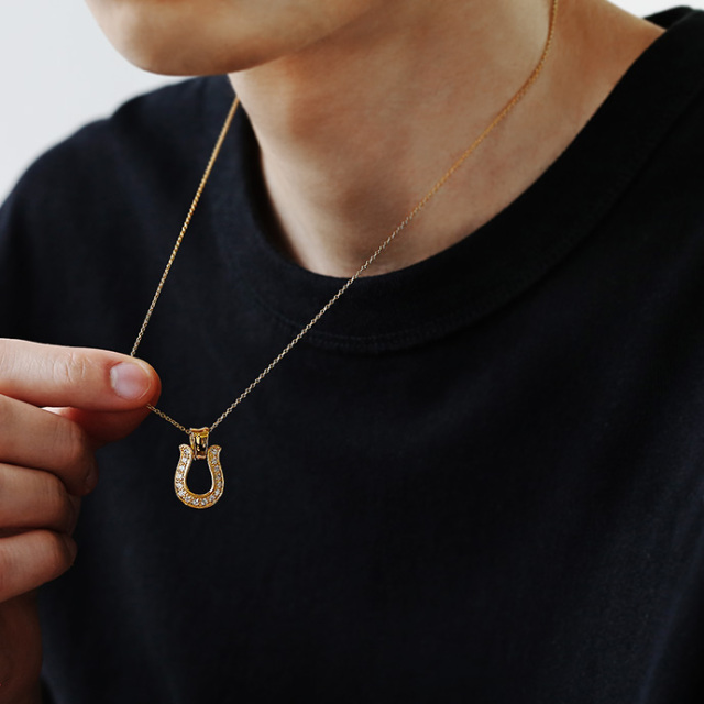 ジルコニア カーブ ホースシューペンダント ステンレスチェーン付属  