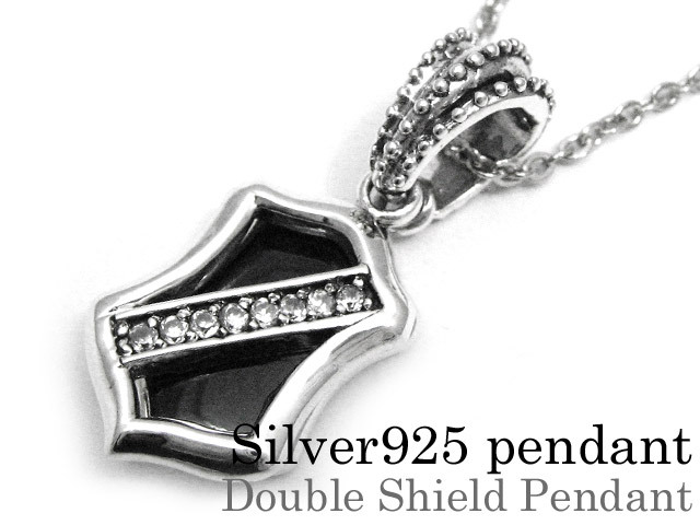 ダブルシールドオニキスペンダント/シルバー925アクセサリー