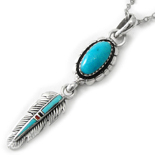 ターコイズフェザーペンダント/925シルバーアクセサリー 