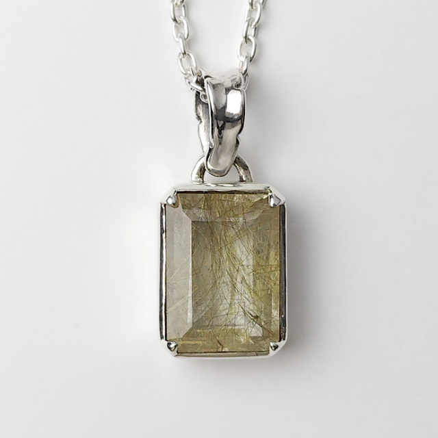 ルチルクォーツ スクエアペンダント ≪トップのみ≫ メンズ ネックレス  