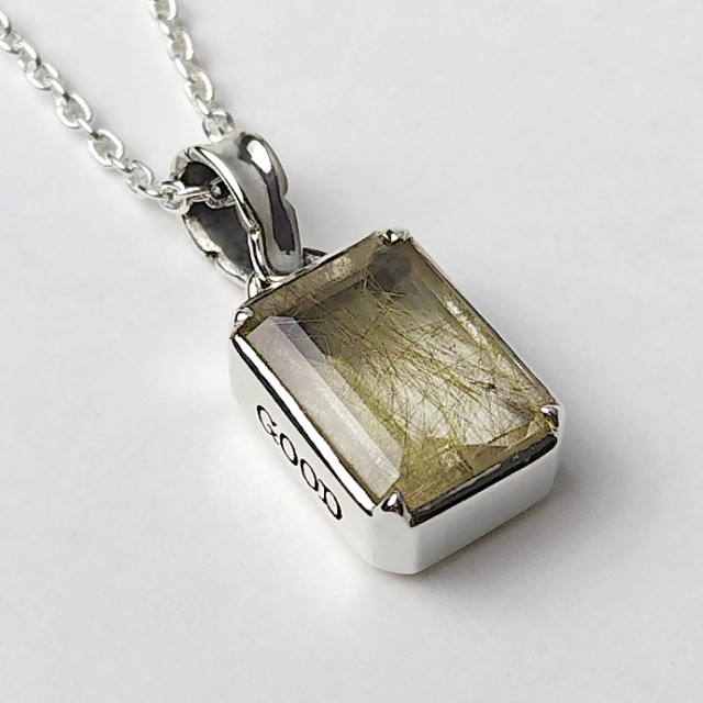ルチルクォーツ スクエアペンダント ≪トップのみ≫ メンズ ネックレス  