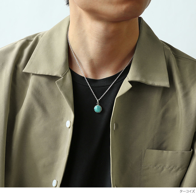 ラウンド ストーン ペンダント 2mmアズキチェーン割引セット メンズ ネックレス シルバー アクセサリー ムーンストーン ターコイズ アメジスト シルバーペンダント 送料無料