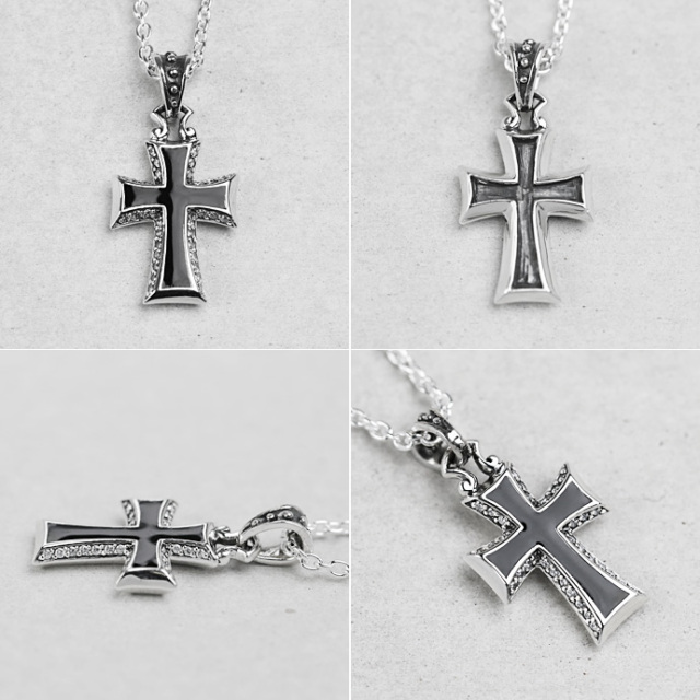 ジルコニア オニキス クロス ペンダント 十字架 ≪トップのみ≫ メンズ  