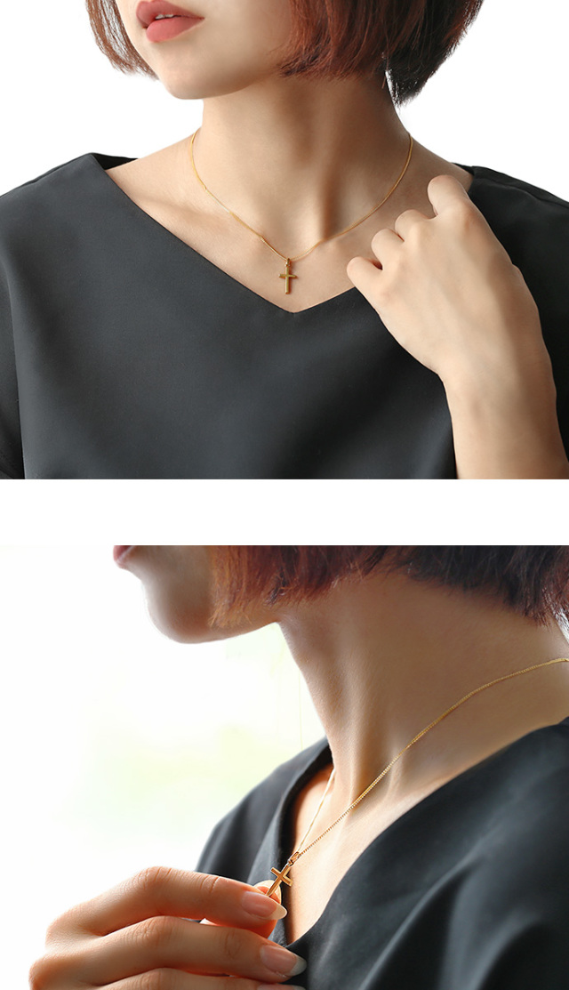 ゴールドコーティング シルバー925 クロス ネックレス メンズ