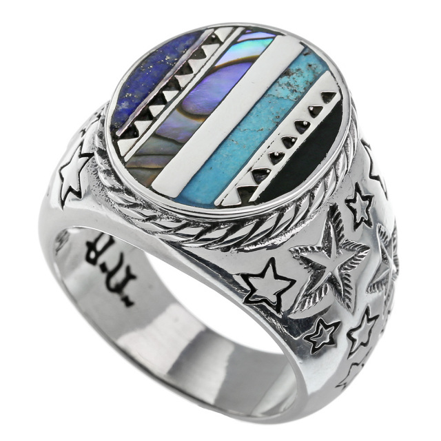 インレイ マルチストーン スター リング シルバー アクセサリー 指輪  