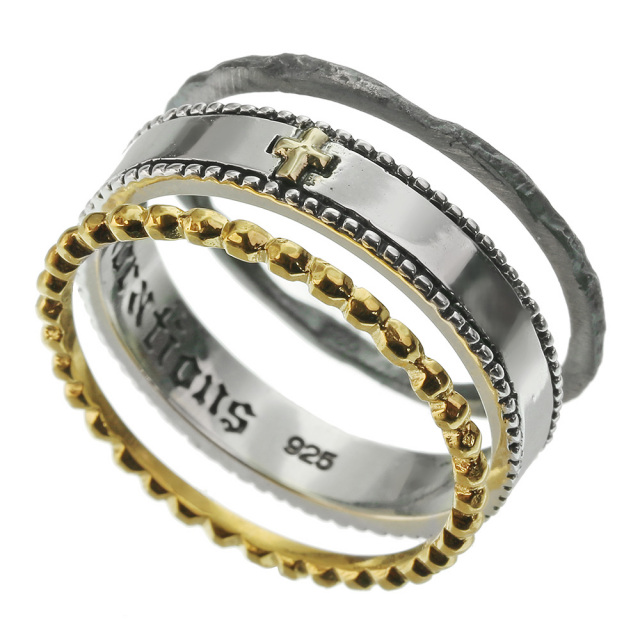 アルページュ　3連リング＆クロスチャームリングセット ピンクゴールド　シルバー アルページュ 3連リング＆クロスチャームリングセット ピンク