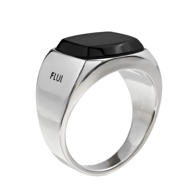 FLUI (フルイ) ブランド スクエア ストーン シグネット リング メンズ