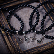 モチーフ チャーム オニキス ブレスレット 天然石 シルバー925 シルバーパーツ クロス リリーフレア ダガー ハート 十字架 ゴシック パワーストーンブレスレット 6mm玉