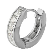 スクエア ストーン フープ ピアス キュービックジルコニア メンズ シルバー アクセサリー 男性 [シルバーピアス] 片耳用(1個売り)