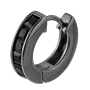 ブラックロジウムスクエアストーン フープ ピアス キュービックジルコニア メンズ シルバー アクセサリー 男性 [シルバーピアス] 片耳用(1個売り)