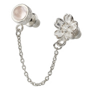 【2ホール用】 サクラ ＆ 和柄 ローズクォーツ チェーンピアス 桜 さくら メンズ シルバー アクセサリー 男性 [シルバーピアス] 2つ穴用 ピアス 片耳用(1個売り)