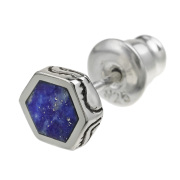 ラピスラズリ ネイティブ パターン ヘキサゴン ピアス メンズ レディース シルバー925 アクセサリー ジルコニア 六角形 ネイティブ系 おしゃれ シンプル [シルバーピアス] 片耳用 (1個売り)