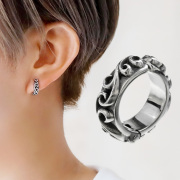 幅3mm アラベスク フェイクピアス ピアス穴不要 ノンホール バネ式 スプリング 唐草 [シルバーピアス] 片耳用(1個売り)