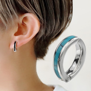 ターコイズ オニキス リバーシブル フェイクピアス ピアス穴不要 ノンホール バネ式 スプリング [シルバーピアス] 片耳用(1個売り)