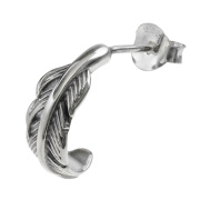 シンプル 燻し フェザー ピアス メンズ ピアス シルバー アクセサリー 男性 羽根 ウイング 羽 翼 ハーフフープ [シルバーピアス] 片耳用(1個売り)