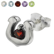 ホースシュー 天然石 ピアス メンズ シルバー925 アクセサリー 馬蹄 スタッド ピアス ガーネット アメジスト ブルートパーズ ムーンストーン ペリドット [シルバーピアス] 片耳用 (1個売り)