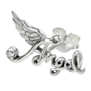 エンジェル ジルコニア ピアス メンズ レディース シルバー925 アクセサリー ジルコニア ユニーク 筆記体 天使 羽根 ウィング [シルバーピアス] 片耳用 (1個売り)