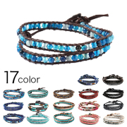 2重巻き天然石ツインビーズ レザー ブレスレット パワーストーン [レザー]