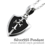 クロス シールドオニキス ペンダント ≪トップのみ≫ メンズ ネックレス シルバー アクセサリー [シルバーペンダント]