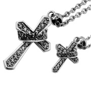 【ペア販売】 クラウン クロス ペア ペンダント セット ペア ペンダント セット チェーン付き メンズ3mm50cm レディース2mm40cm シルバー [シルバーペンダント]