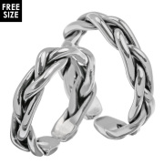 【ペア販売】 シンプル 編み込み ペアリング シルバー アクセサリー 指輪 [シルバーリング] 三つ編み リング フリーサイズ