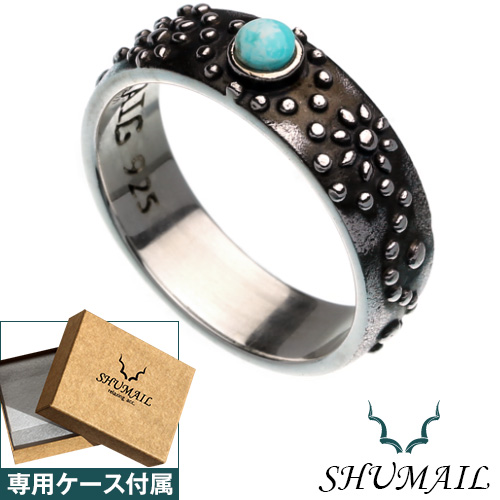 SHUMAIL (シュメール) ブランド スタッズ ベルト ターコイズ リング メンズ シルバー [シルバーリング]