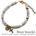 シェルビーズ クロス チャーム ブレスレット 天然石 貝 真鍮